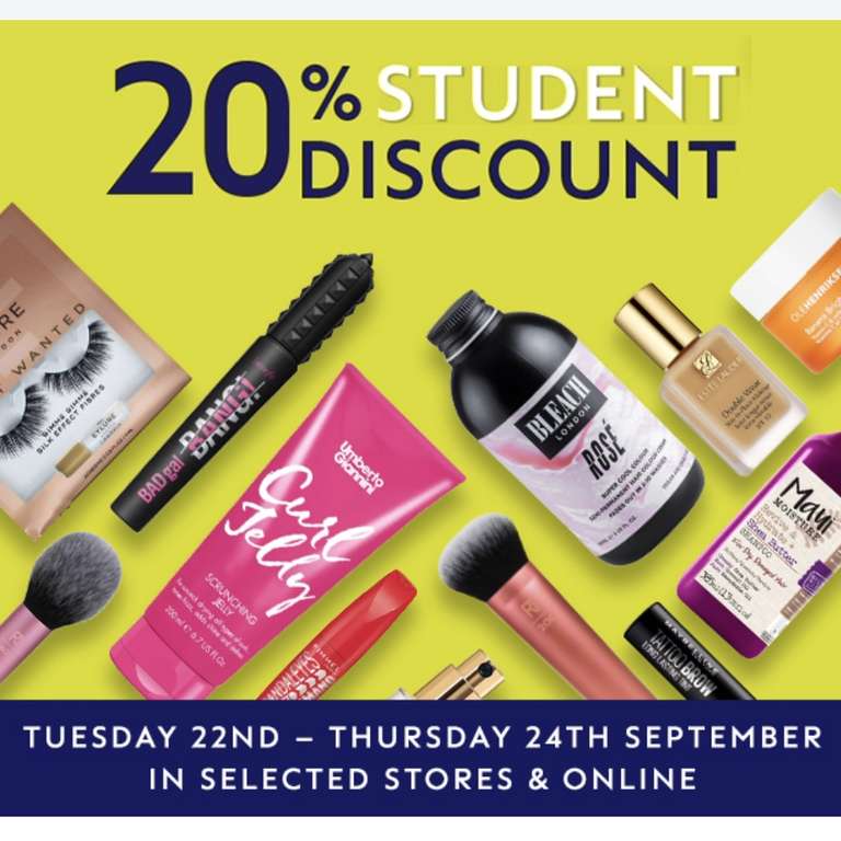 20% Student Discount Event (Online & Instore) - Stacks With All Offers @ Boots Advantage Card holders