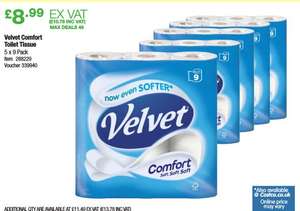 45 x Velvet Comfort toilet tissue £10.79 (24p each) at Costco