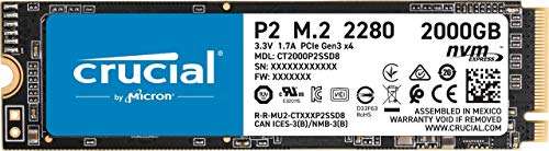 Crucial P2 2TB Internal SSD, Up to 2400 MB/s (3D NAND, NVMe, PCIe, M.2) £201.59 @ Amazon
