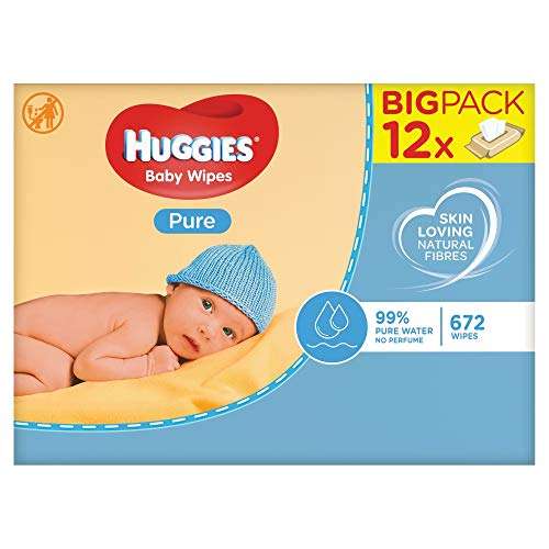 Huggies Pure Baby Wipes - 12 Packs (672 Wipes Total) £6.45 (+ £4.49 Non Prime) at Amazon
