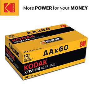 Kodak Alkaline AA Batteries x 60 pack £12.99 Prime / + £4.49 non Prime @ Amazon