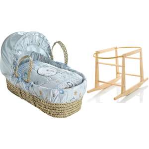 Clair De Lune Palm Moses Basket And Rocking Stand - Forty Winks Blue £38.90 Delivered @ online4baby