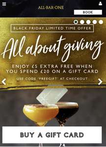 £5 extra free when you spend £20 on a gift card @ All Bar One
