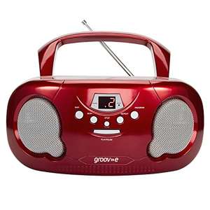 Groov-e Portable CD Player Boombox with AM/FM Radio, 3.5mm AUX Input, Headphone Jack, LED Display - Red £20 delivered at Amazon