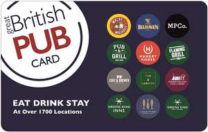 Buy a Great British Pub Card from £40 and get an extra £10 for FREE