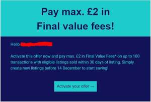 eBay £2 Final Value Fees FVF for ebay business sellers up to 100 transactions