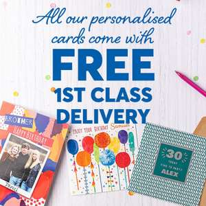 1st Class postage is Free on Personalised, prices start from £1.79 + Free £1 Amazon with Any Purchase at Vouchercodes - @ Card Factory
