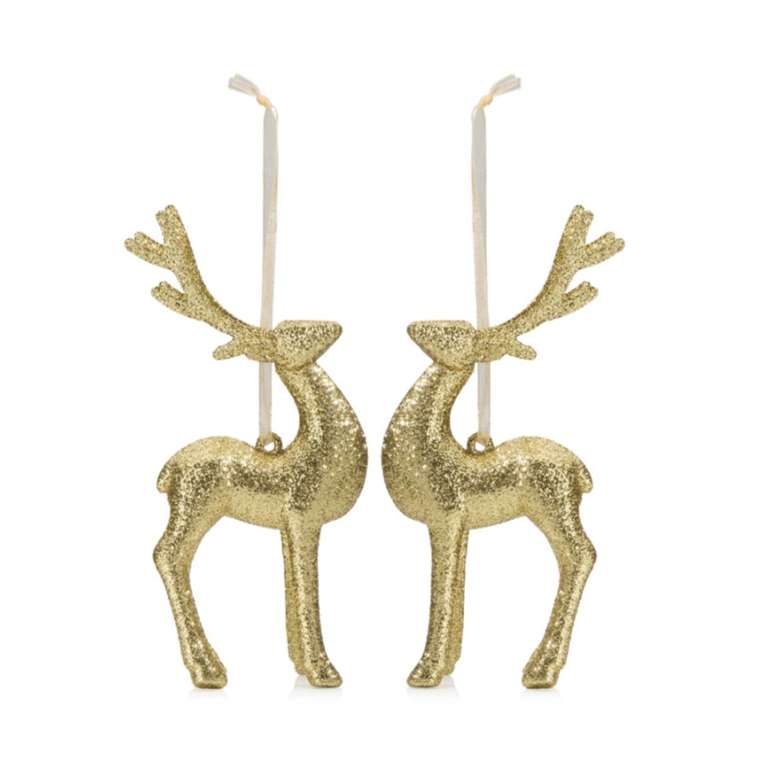 2 x Gold Reindeer Christmas Tree Decorations. Only 50p @ B&Q