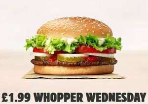 Whopper Burger / Plant Based Whopper £1.99 Every Wednesdays via App @ Burger King