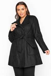 Black Belted Coat £21.98 Delivered @ Yours Clothing