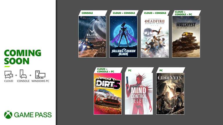Xbox Game Pass Additions - Dirt 5, Killer Queen Black, Wreckfest & More