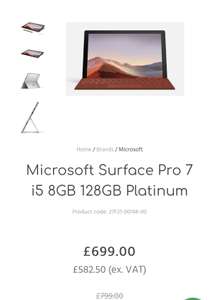 Microsoft Surface Pro 7 i5 8GB 128GB Platinum £699 at Portus Digital