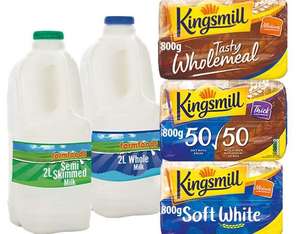 2L Farmfoods Milk & 800g Kingsmill Bread (various varieties) 89p Each / 2 for £1.60 / 4 for £3.00 @ FarmFoods