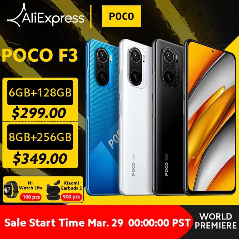 POCO F3 (Global) Smartphone 5G Snapdragon 870 6GB/128GB 120hz FHD OLED, £225.03 (8/256 £262.65) @ Aliexpress Poco Store -from 8am 29th March