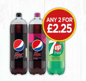 Pepsi Max, Pepsi Max Cherry, 7up Free - Any 2 for £2.25 at Budgens