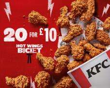 20 Hot Wings Bucket for £10 @ KFC Delivery via app (Plus Delivery/Service fees)