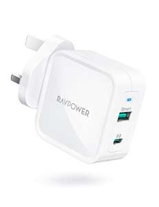 RAVPower 65W PD GaN Tech 2-Port Fast Charger, Type C Wall Charger Adapter £23.11/+£4.49 NP Sold by RAVPower official and Fulfilled by Amazon