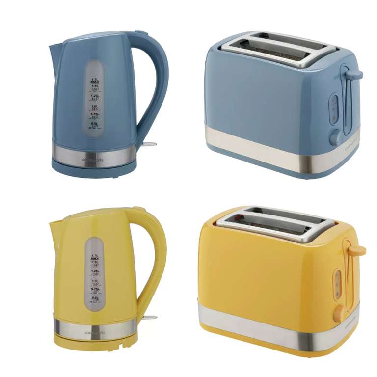 Cookworks Plastic Illuminated Kettle 3000W 1.7L / 2-slice toaster, Blue or Yellow - £9.99 each + Free Click and Collect @ Argos