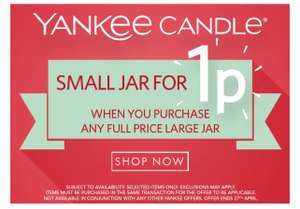 Buy a large Yankee candle jar 24.99 get a small jar for 1p online or in store at Clinton’s