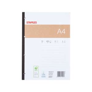 Staples A4 400 pages Sidebound Plain Refill Pad 26p + £3.49 delivery @ Staples UK