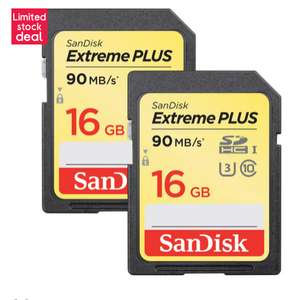 SANDISK Extreme Plus Class 10 SDHC Memory Card - 16 GB, Twin Pack £11.97 @ Currys PC World
