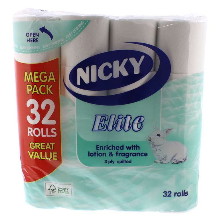Nicky Elite 3 Ply Quilted Toilet Rolls 32 Pack £6.75 Home Bargains in-store