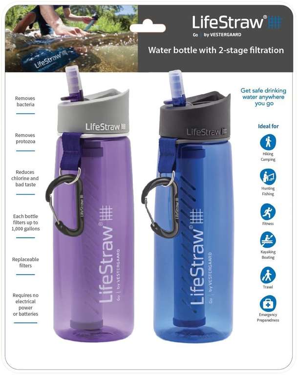 2 pack LifeStraw Go Water Bottle 22oz with Filter £36.24 (Purple/Blue) / £37.95 Grey/Clear @ Amazon