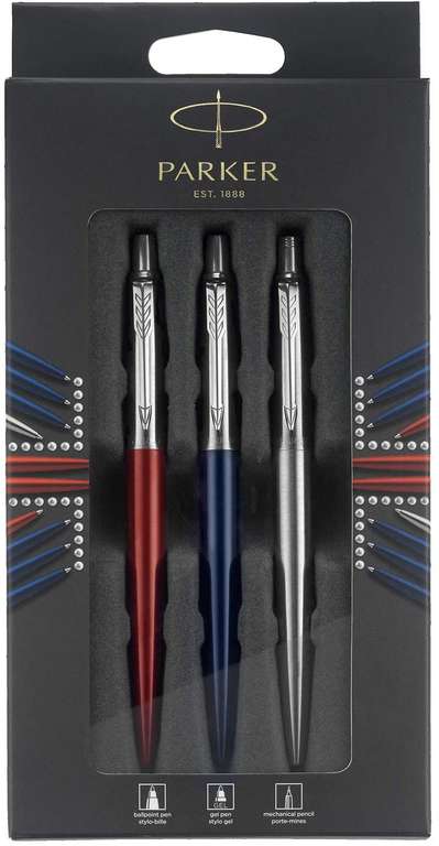 Parker Jotter London Trio Discovery Pen (Royal Blue), Gel Pen (Red Kensington) & Pencil (S/ Steel) £9.93 (£4.49 p&p non prime) @ Amazon