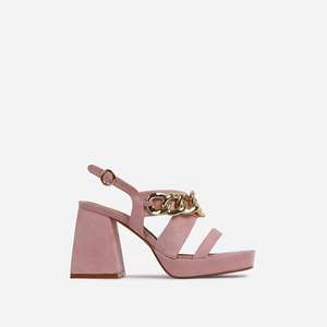 Recharge Wide Fit Chain Detail Platform Flared Block Heel in Faux Suede - Pink, or Blue £4.24 using code (+£2.99 delivery) @ Ego Shoes