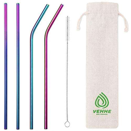 VEHHE Metal Straw Stainless Steel Straws Drinking Reusable Straws 4 Set - £1.60 Prime (+£4.49 NP) Sold by VEHHE-ER and Fulfilled by Amazon