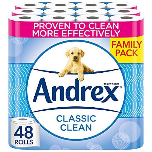 Andrex Toilet Roll - Classic Clean Toilet Paper, 48 rolls (0.36p per role) £17.33 + £4.49 NP @ Amazon