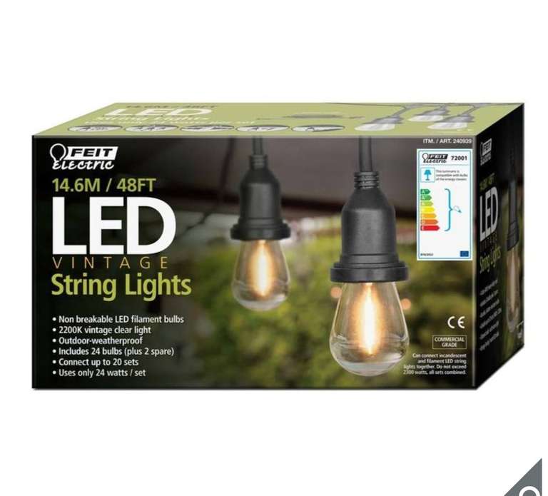 Feit 48ft (14.6 m) LED Indoor/Outdoor Weatherproof String Lights Set - £53.98 @ Costco warehouse
