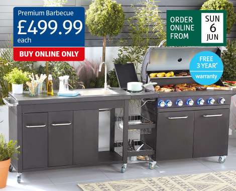Premium BBQ with outdoor kitchen and sink for £499.99 (£9.99 delivery) at Aldi 13th June