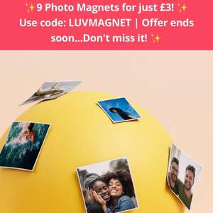 9 Photo Magnets for just £3 for 5x5cm or £5.99 for 7.5cm + £3.99 shipping with code @ Photobox