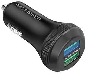 RAVPower 40W 6A Dual USB Fast Charging Car Adapter - £6.74 Prime (+ £4.49 Non Prime) Sold by RAVPower official and Fulfilled by Amazon
