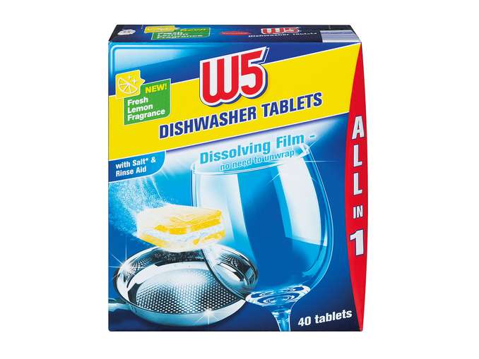 W5 Lidl All-in-1 Dishwasher Tablets (40 pack, 5p/tablet) for £1.99 @ Lidl