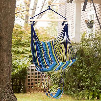 Hanging Rope Striped Swing Chair Seat with Foot Rest for £10.99 at