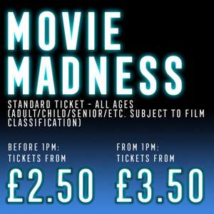Movie Madness - tickets from £2.50 (before 1pm)or £3.50 (after 1pm) plus 60p booking fee at Reel Cinemas