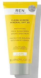 REN Clean Skincare Clean Screen Mineral Mattifying Face Sunscreen for Sensitive Skin SPF30 50 ml - £22.36 @ Amazon