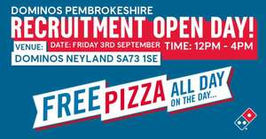 Free Pizza @ Dominos Pizza recruitment day in Pembrokeshire, South West Wales
