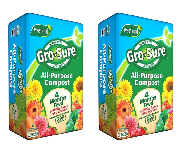 Gro-Sure All Purpose Compost with 4 Months Feed (120L) - 2 bags for £9.26 (free click & collect) @ Homebase