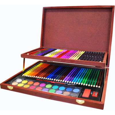 Complete Colouring and Sketch Studio - 91 pieces inc double wooden case £6 (+£1.99 click and collect or free with £10 spend) @ The Works