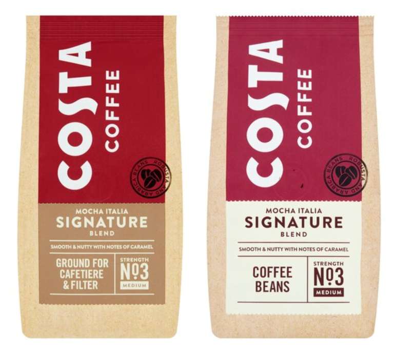 Costa Signature Blend Ground For Cafetiere & Filter 200g / Costa Signature Blend Coffee Beans 200g for £2 (Clubcard price) @ Tesco