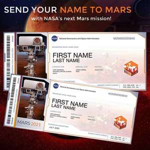 New Reservations! Send Your Name To Mars On NASA's Next Flight To The Red Planet for Free with NASA