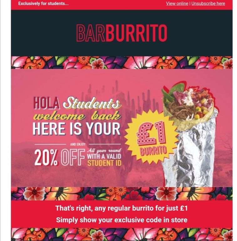 Any Regular Burrito for UNiDAYS users for £1 @ Barburrito