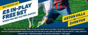 £5 In-Play Free Bet when you place a £5 pre-match bet @ Coral Sports