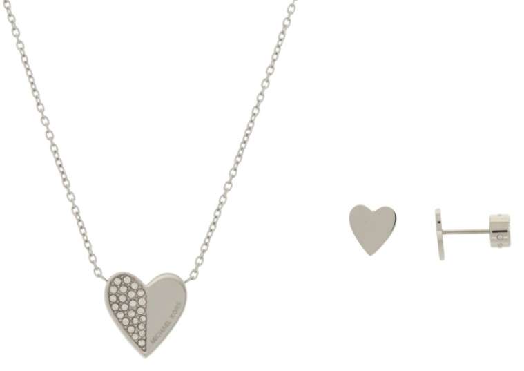 Michael Kors silver tone heart necklace and earrings set £ + £  click and collect @ TK Maxx (other styles available too) | hotukdeals