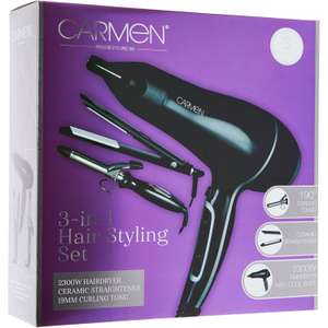 Carmen 3 in 1 Hair Styling Set - Hairdryer with Cool Shot, Ceramic Straightener, Curling Tongs £24.99 (+£1.99 click & collect) @ TK Maxx