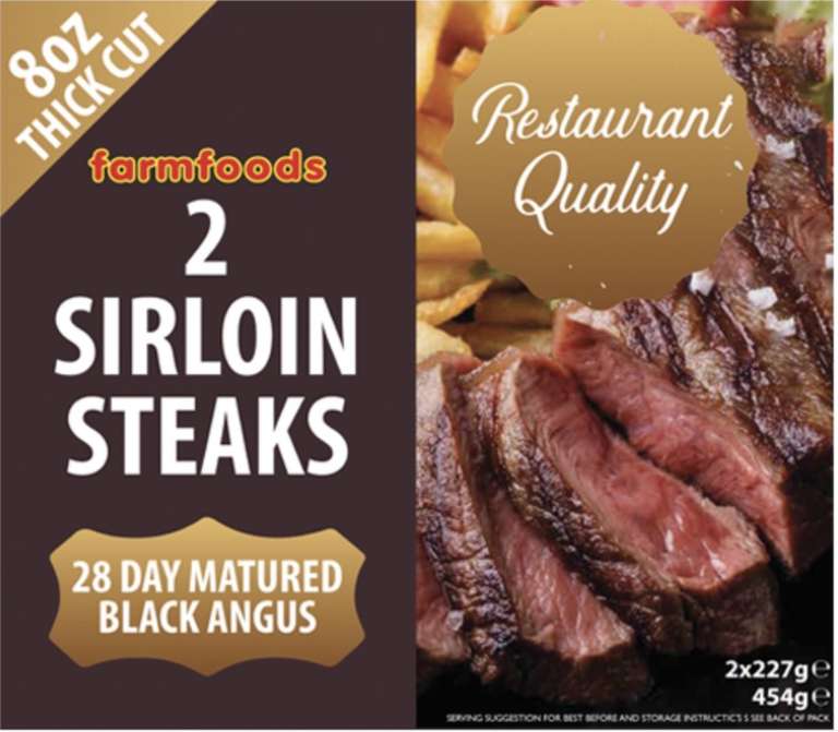 2 pack 8oz Frozen Black Angus Sirloin Steak - £2.99 at Farmfoods