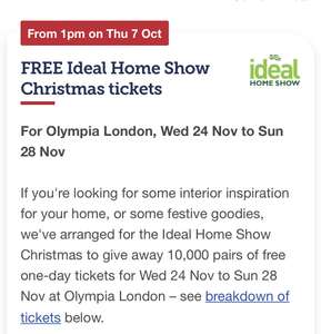 FREE Ideal Home Show Christmas tickets from 1pm
